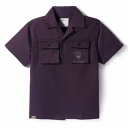 Ruff Corduroy Woven Half Sleeves Solid Shirts With Text Print - Wine-image-13
