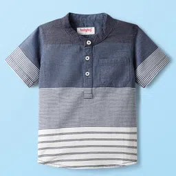 Babyhug Cotton Woven Half Sleeves Mandarin Collar Kurta Stripe Shirt - Navy Blue-picture-20