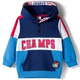 Babyhug Cotton Knit Full Sleeves Cut & Sew Pullover Hooded Sweatshirt with Text Graphic & Kangaroo Pocket - Multicolor-picture-10