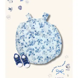 Creative Kids Georgette Woven Sleeveless Floral Printed Onesie - Blue & White-picture-13