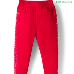 Babyoye 100% Cotton Knit Full Length Leggings with Side Studs - Red-image-73