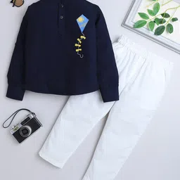 BAATCHEET Cotton Woven Full Sleeves Kite Printed Short Kurta And Pyjama Set - Navy Blue-picture-33