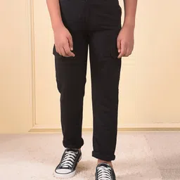 CRIMSOUNE CLUB Cotton Woven Solid Trousers - Black-image-28