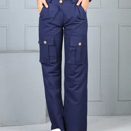 Cutiekins Woven Solid Flared Cargo Pants - Navy Blue-picture-32