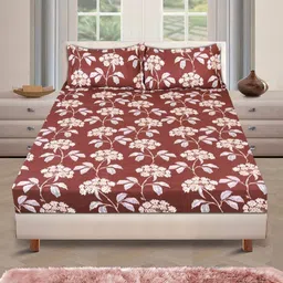 Myntra Elegant Homes Rust & White Floral 144 TC Queen Bedsheet with 2 Pillow Covers-picture-22
