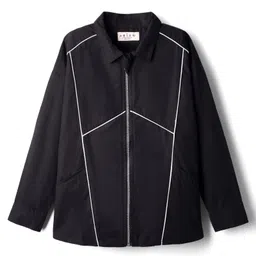 arias by lara dutta Arias 100% Cotton Woven Full Sleeves Front Open Oversized Shirt with Piping Detailing - Black image 2