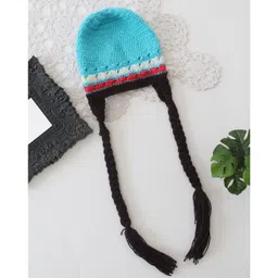 Woonie Floral Applique Detailed Handmade Crochet Cap - Blue - Circumference - 47.5 Cms image 2