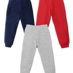 KAVEE Pure Cotton Knit Pack Of 3 Solid Bio Washed Lounge Pants - Red Grey & Navy Blue image 3