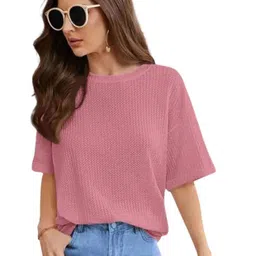 SRISARAS Women Self Design Round Neck Cotton Relaxed Fit T-shirt-picture-28