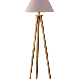 Devansh Grey Cotton Drum Shade With Wooden Tripod Lamp image 5