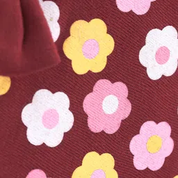 Babyhug 100% Cotton Knit Cap Floral Printed with Bow Applique- Red image 3