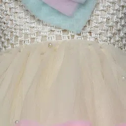 TINY MINY MEE Elastane Sleeveless Bow Applique & Pearl Embellished Dress - Beige image 4