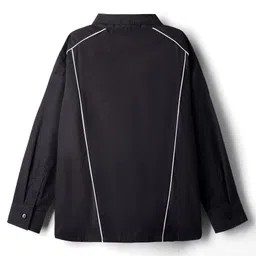 arias by lara dutta Arias 100% Cotton Woven Full Sleeves Front Open Oversized Shirt with Piping Detailing - Black image 3