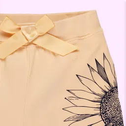 Kiddopanti Cotton Floral Printed & Bow Applique Detailed Shorts - Beige image 5