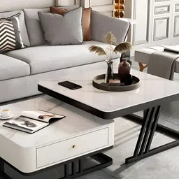 Rizik Store Black & White 2 Pieces Square Wooden Nesting Table image 3