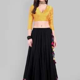 Mera Rang Women Tiered Maxi Flared Skirt with Multi Colour Border image 1