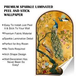 Myntra Elegant Homes Yellow & Green Oriental Peacock Printed Self-Adhesive WallStickers image 2