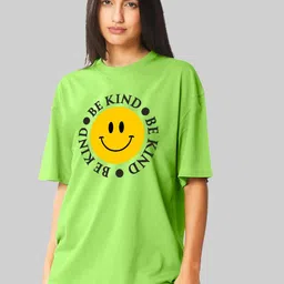 Leotude Women Typography Printed Round Neck Cotton Oversized T-shirt-image-71