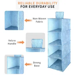 Aura Blue & Cream Colored 2 Pieces Printed Foldable 4 Shelf Hanging Closet Organisers image 4