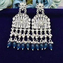 MEIRA JEWELLERY Silver-Plated Artificial Stones Studded & Beaded Drop Earrings image 1