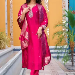 Anni Designer Women Ethnic Motifs Embroidered Regular Kurta, Trousers With Dupatta-picture-13