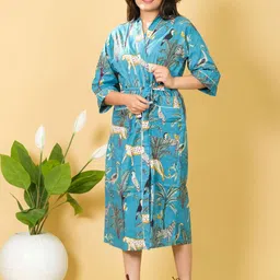Marika Unisex Blue Cotton Bath Robe-image-2
