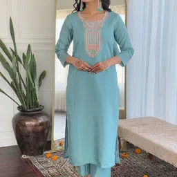 Siya Fashion Floral Yoke Design Thread Work Straight Kurta With Trousers & Dupatta image 2