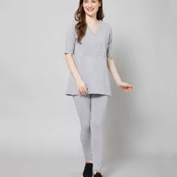 Zelena Half Sleeves Solid Zipless Maternity Top & Pant Set - Grey-picture-35