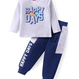 Babyhug Single Jersey Knit Full Sleeves T-Shirt & Lounge Pants Set With Text Print - Grey Blue-picture-25
