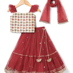 Babyhug Woven Sleeveless Choli Lehenge Set with Dupatta Sequin & Embroidery Design -Maroon-picture-24