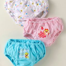 Bodycare Cotton Knit Bloomers With Stripes & Shark Print Pack Of 3 - Pink Light Blue & White-picture-19