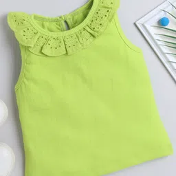 Aww Hunnie Cotton Rib Sleeveless Schiffli Embroidered Top - Green-picture-17