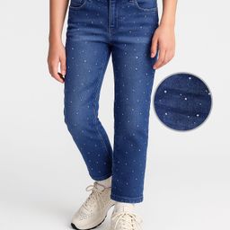 arias by lara dutta Arias Denim Full Length Washed Jeans With Stretch & Rhinestones Arias Denim Full Length Jeans With Stretch & Rhinestones Detailing - Blue - Blue-picture-23