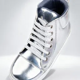 Toothless Metallic Lace Up Boots - Silver image 1