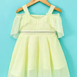 Enfance Sleeveless Bodice Pleated Shimmered Dress With Headband - Yellow image 2