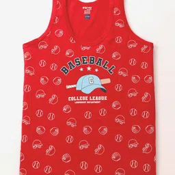 Revvo Junior Cotton Knit Sleeveless Vest with Sport Theme Text Print Pack of 3 - Green Red & Navy Blue image 2