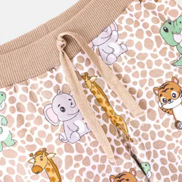 Babyhug Cotton Knit Full Length Lounge Pant With Wild Animals Print - Beige image 3