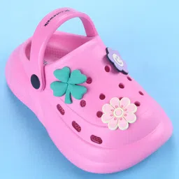 Cute Walk by Babyhug Back Strap Closure Solid Coloured Clogs With Floral Applique - Dark Pink image 3