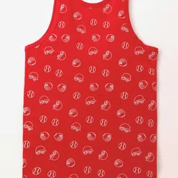 Revvo Junior Cotton Knit Sleeveless Vest with Sport Theme Text Print Pack of 3 - Green Red & Navy Blue image 3