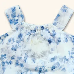 Creative Kids Georgette Woven Sleeveless Floral Printed Onesie - Blue & White image 4