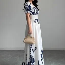 bebe Floral Print Puff Sleeve A-Line Maxi Dress image 4