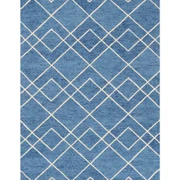 saraswatii global Blue & White Geometric Anti-Skid Woollen Carpet image 2
