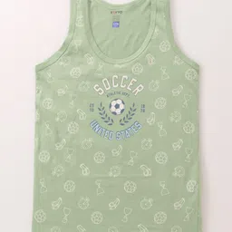 Revvo Junior Cotton Knit Sleeveless Vest with Sport Theme Text Print Pack of 3 - Green Red & Navy Blue image 4