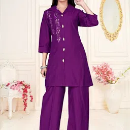 Fashion SAY Women Purple Embroidered Co-Ords-image-98