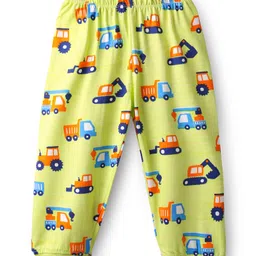 Babyhug Cotton Knit Full Sleeves Co-ords Night Suit with Vehicle Print - Light Green image 5