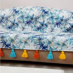 THROWPILLOW Blue & White Printed Polyester 1 Piece Sofa Cover image 3