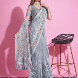 Anouk Embroidered Net Saree With Blouse Piece image 5