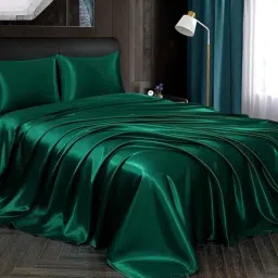coolbeds Green Solid 400 TC Satin Single Fitted Bedsheet with 2 Satin Pillow covers-picture-22