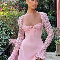 LULU & SKY Pink Square Neck Solid Bodycon Dress-picture-36