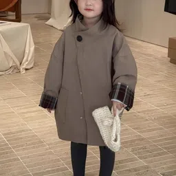 LULU & SKY Girls Solid Mock Collar Oversized Knee-Length Coat-picture-24